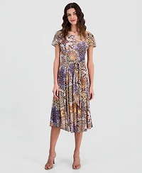 Robbie Bee Women's Printed Tie-Waist Midi Dress