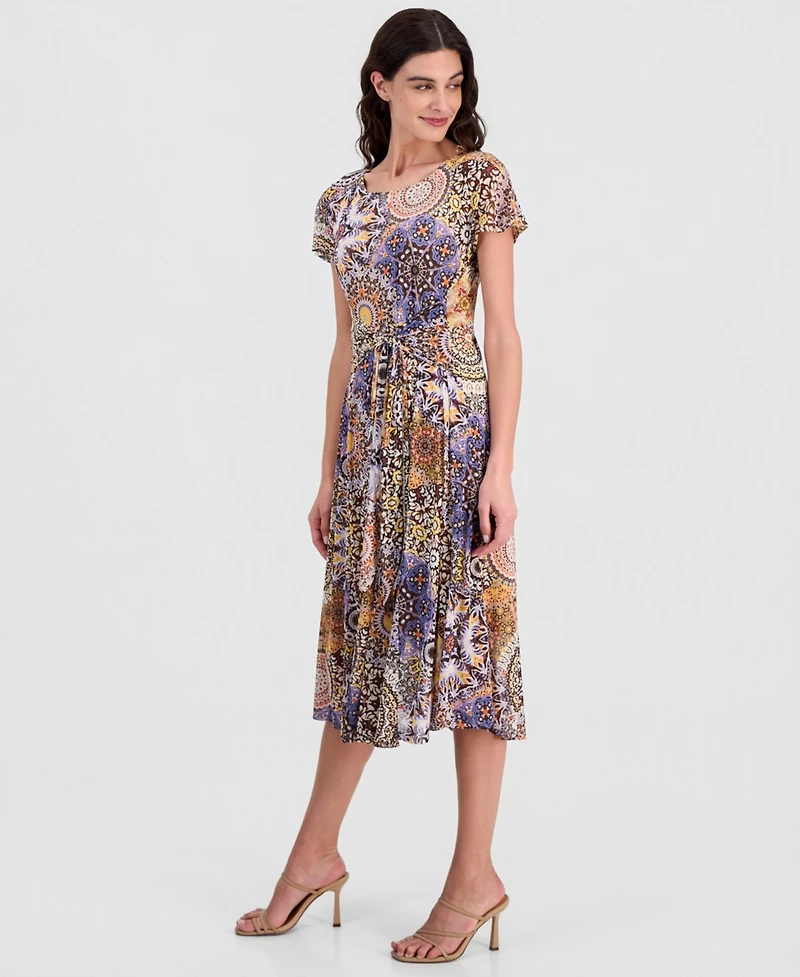 Robbie Bee Women's Printed Tie-Waist Midi Dress