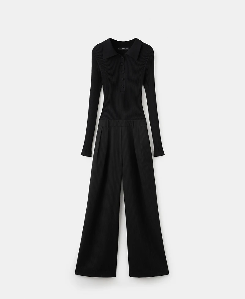 Mango Women's Contrast-Bodice Long Jumpsuit