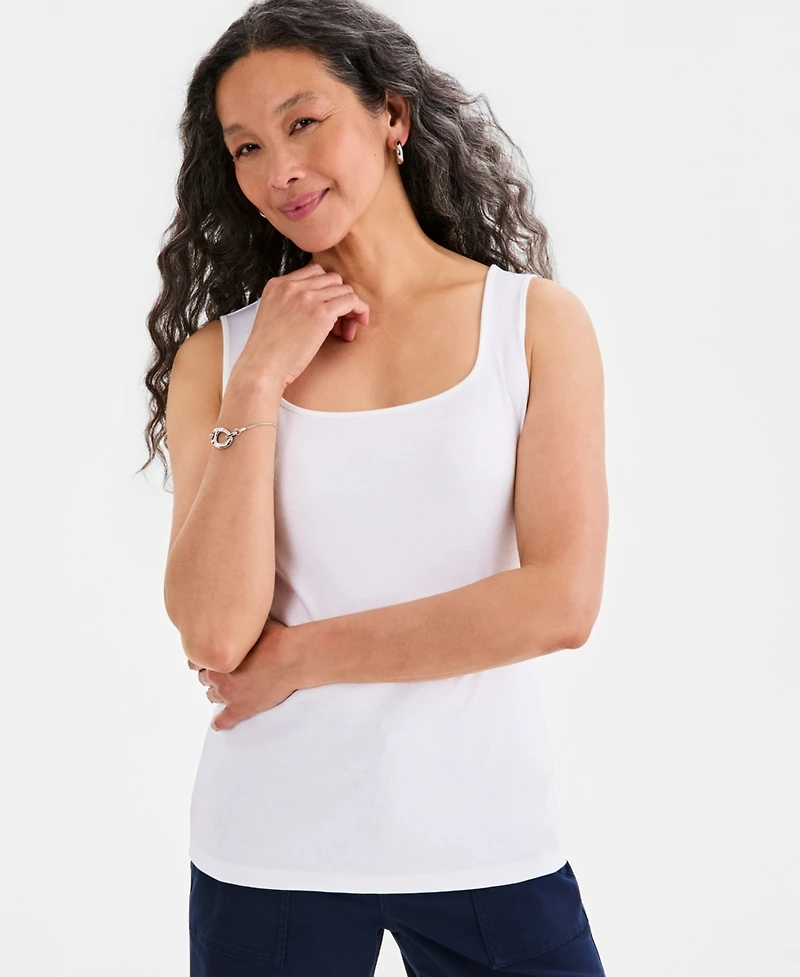 Style & Co Women's Cotton Square-Neck Tank Top, Exclusively at Macy's