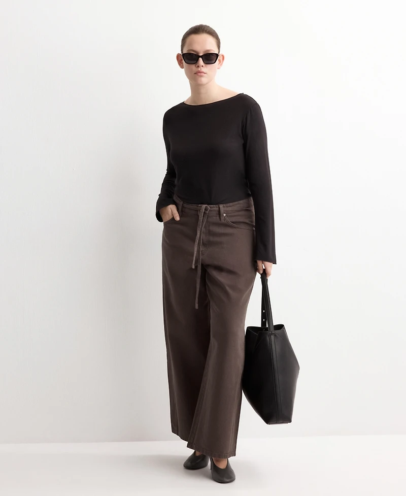 Mango Women's Drawstring Wide-Leg Jeans