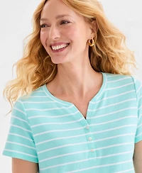 Style & Co Petite Henley Neck Clover Stripe Top, Macy's Exclusive