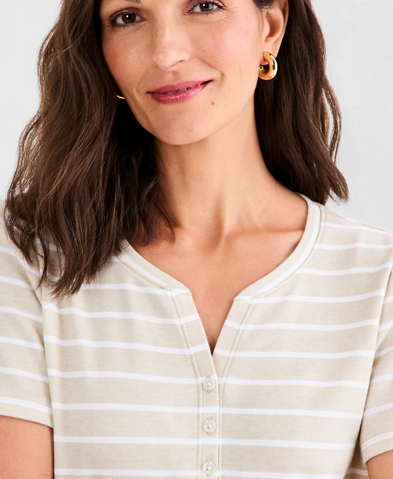 Style & Co Petite Henley Neck Clover Stripe Top, Macy's Exclusive