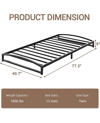 gaomon Twin 6 Inch Metal Platform Bed - Arch Design Heavy Duty