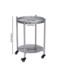 Rainsken Coffee Table with Wheels, 2-Tier Movable Side Tables, Round Detachable Nightstand for Living Room, Bedroom and Outdoor Terrace