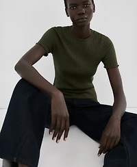 Mango Women's Ribbed Knit T-Shirt