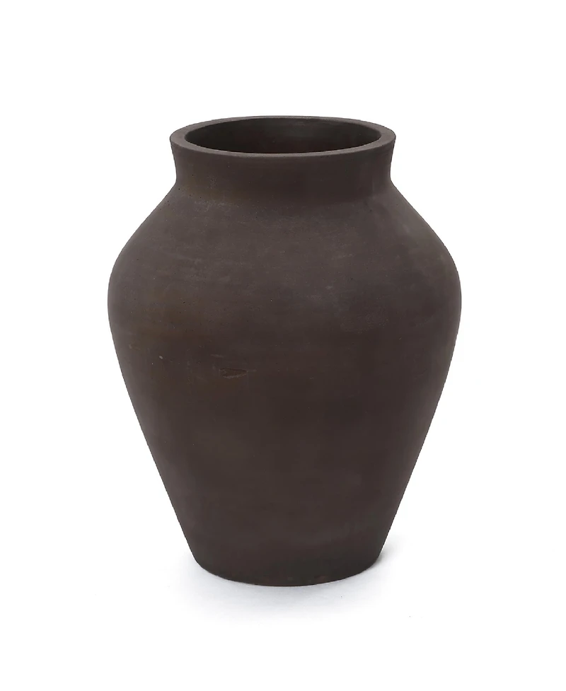 LuxenHome Rustic Earth Cement Vase, Antique Brown Finish, 15.75" H Decorative Accent for Floor and Tabletops