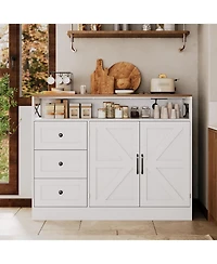 gaomon 47 Farmhouse Sideboard Buffet Cabinet with Storage, Antique White Storage 2 Barn Doors and 3 Drawers, Coffee Bar Station Table