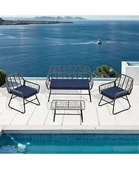 Mondawe Wicker Patio Set with Cushions and Glass Table