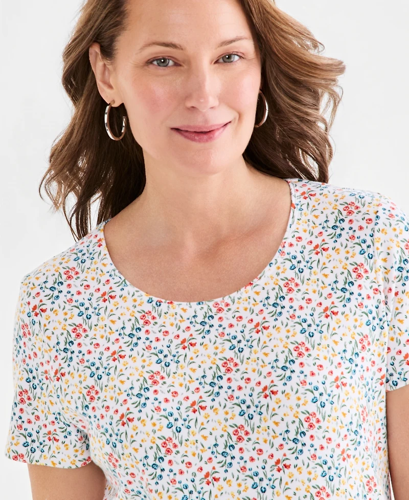 Style & Co Petite Scoop Neck Kiss Of Flora T-Shirt, Macy's Exclusive