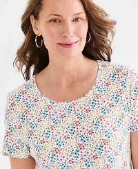 Style & Co Petite Scoop Neck Kiss Of Flora T-Shirt, Macy's Exclusive