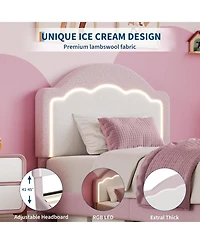 gaomon Twin Kids Upholstered Bed with Led Headboard, Plush Sherpa Fabric, Wooden Slats Support