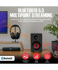 Audiosource 2-Way Bookshelf Speakers, Bluetooth 5.3, 30W Rms Powered Desktop Speakers for Hi-Fi Pc Gaming & Music
