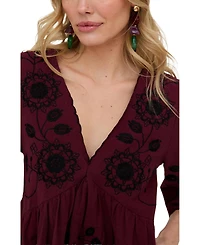 Raffya Women's Arabella V- Neck Embroidered Mini Dress