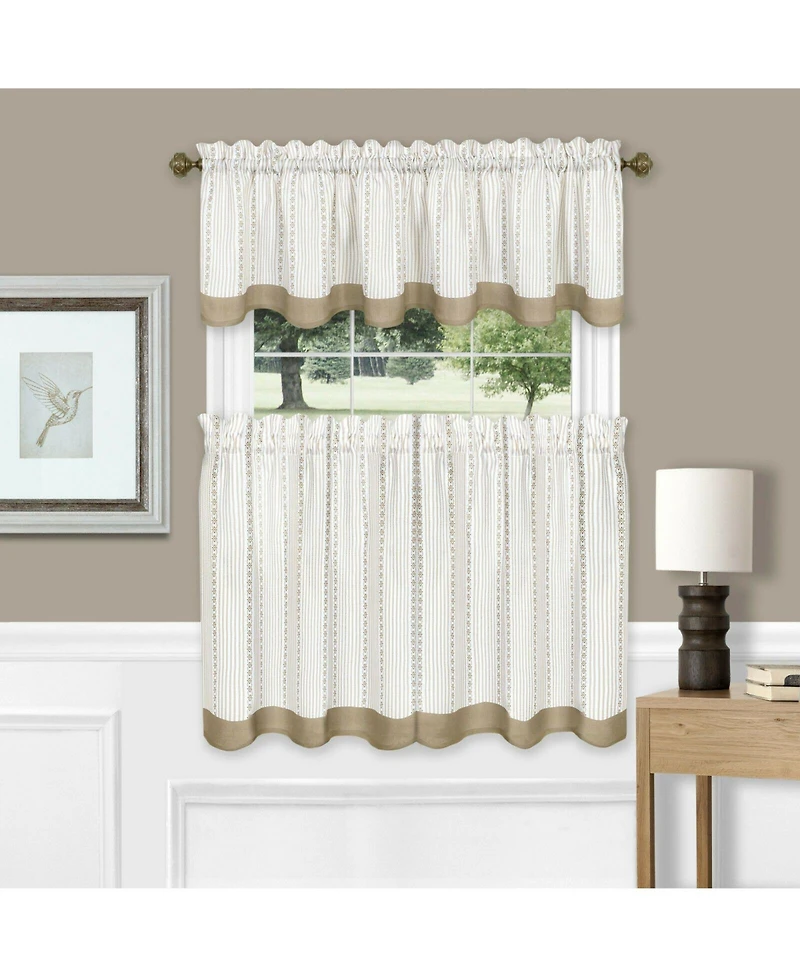 Kate Aurora Farmhouse Striped Rod Pocket Cafe Kitchen Curtain Tier & Valance Set