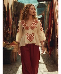 Raffya Women's Aubrey V-Neck Embroidered Blouse