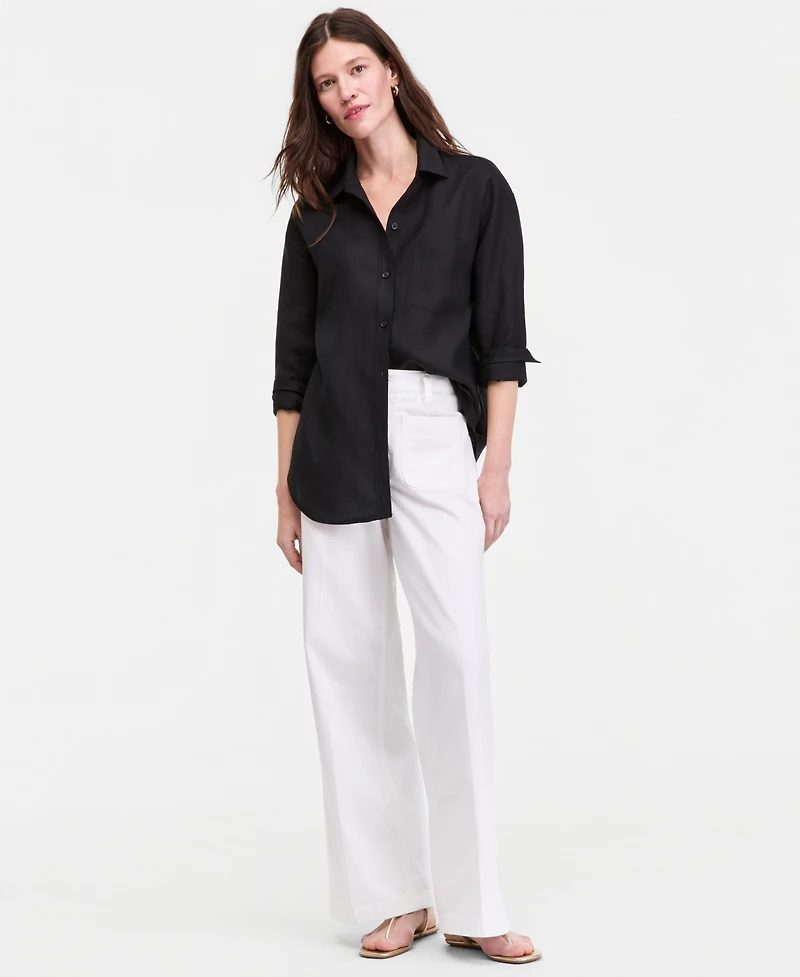 On 34th Women's Linen-Blend Relaxed Oversized Button-Down Shirt, Macy's Exclusive
