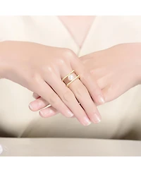 14k Gold Plated with White Genuine Freshwater Pearl Double Band Geometric Square Stacked Ring.