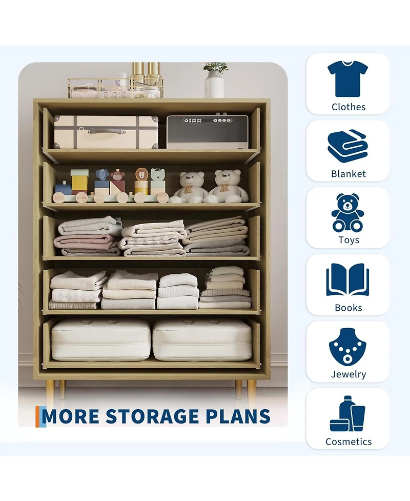 gaomon Farmhouse 5-Drawer Dresser, 44" Tall Rustic Wooden Chest with Bar Handles, Large Drawer Organizer for Bedroom, Living Room, Hallway