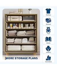 gaomon Farmhouse 5-Drawer Dresser, 44" Tall Rustic Wooden Chest with Bar Handles, Large Drawer Organizer for Bedroom, Living Room, Hallway