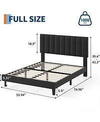 gaomon Velvet Upholstered Platform Bed Frame with Adjustable Tufted Headboard