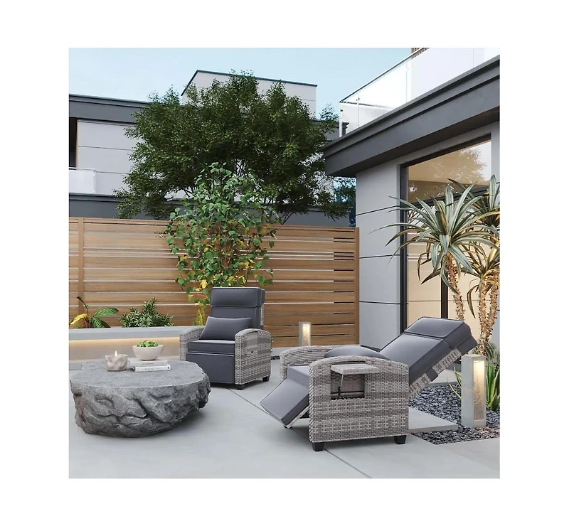 gaomon Outdoor Recliner Lounge Chair, 145° Adjustable Backrest & Footrest, Pe Wicker Steel Frame with Side Table, Patio Pool Deck