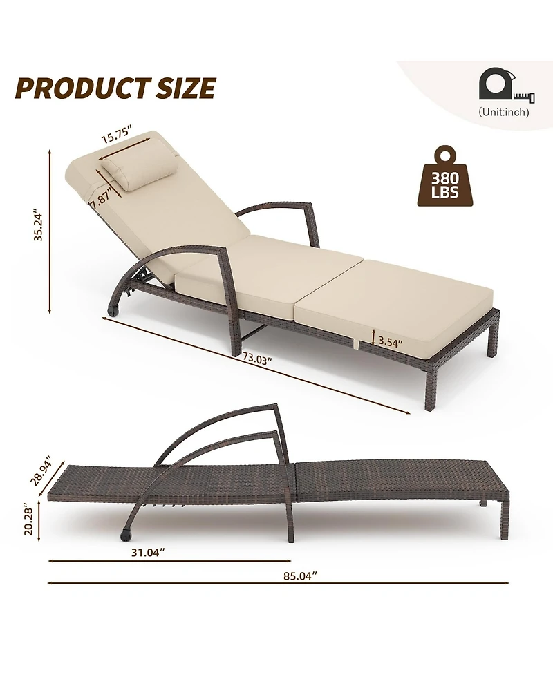 gaomon Patio Furniture Outdoor Wicker Chaise Lounge Chair with Arms