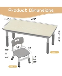 gaomon Kids Table and 6 Chairs Set, Height Adjustable Toddler Table and Chair Set, Graffiti Desktop