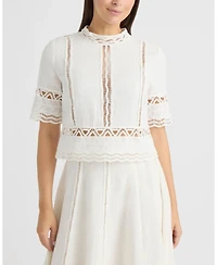 Ellen Tracy Women's Cotton Crosshatch Top with Crochet Applique