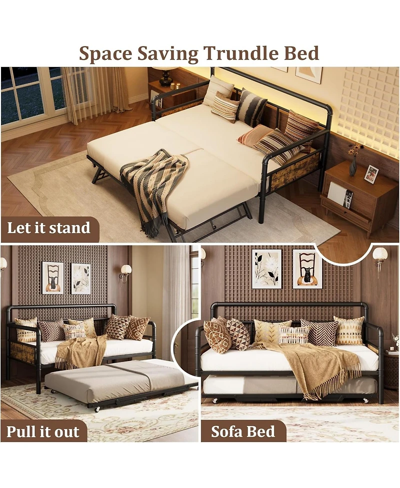 gaomon Daybed with Trundle,Twin Daybed with Pop Up Trundle Set,Metal Twin Bed Frame with Steel Slat Support,Sofa BedFrame
