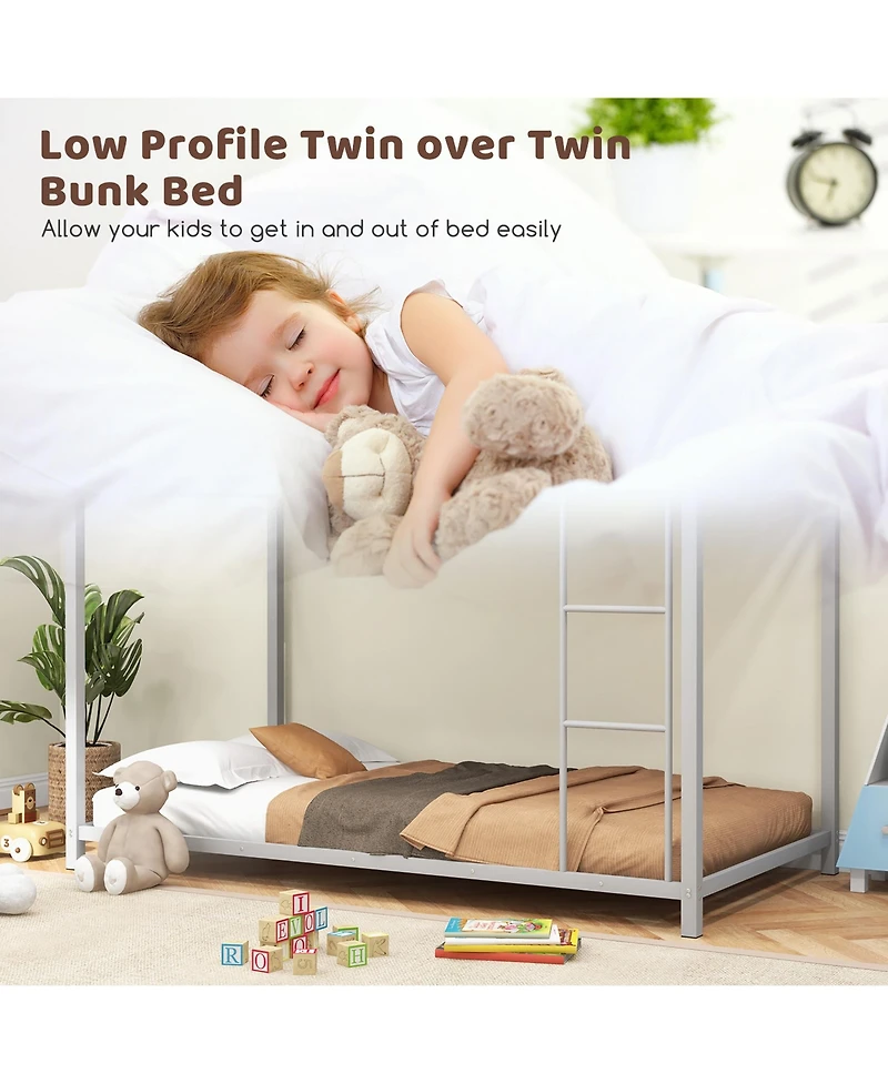 Gymax Twin Over Low Metal Bunk Bed with Ladder Guardrails for Teens Adults