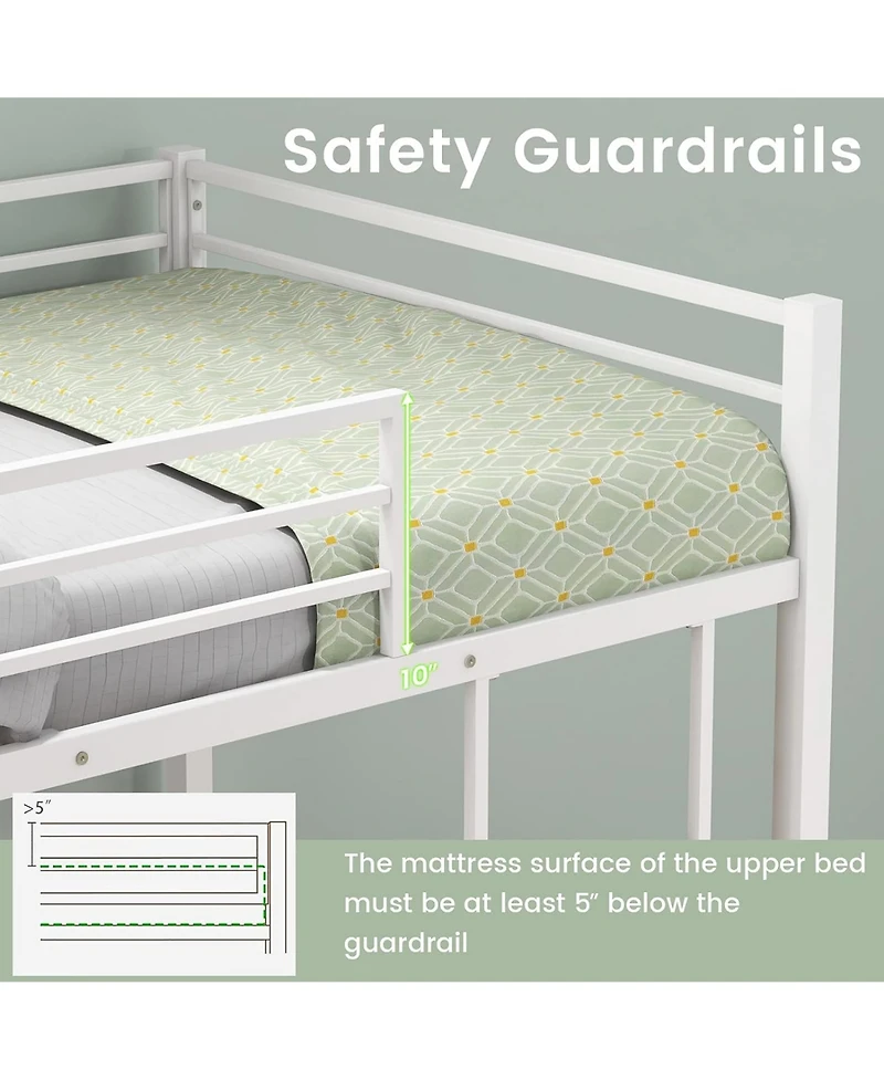 Gymax Twin Over Low Metal Bunk Bed with Ladder Guardrails for Teens Adults