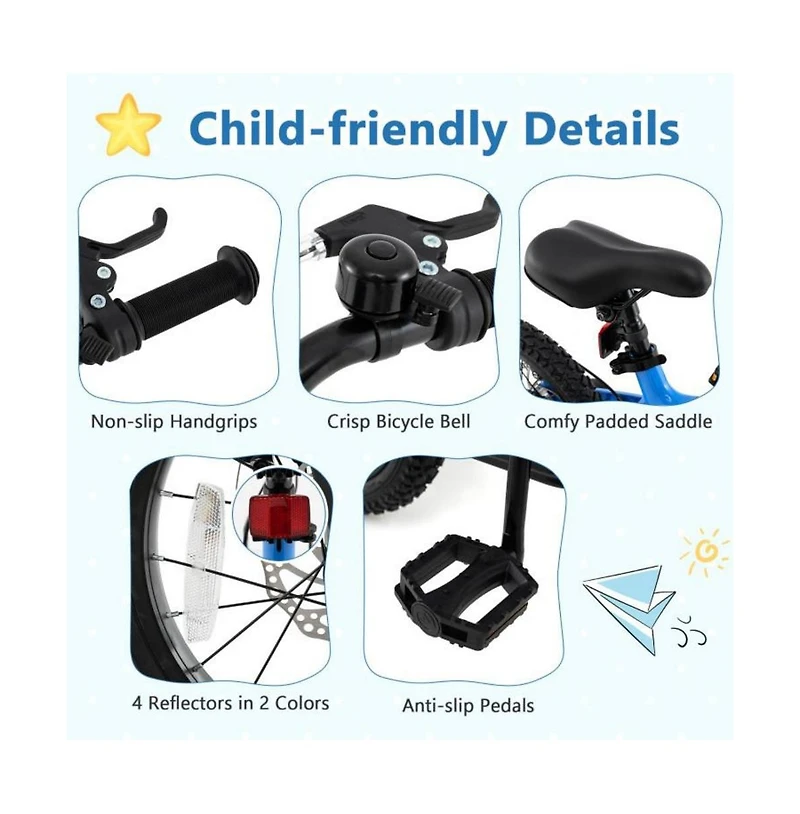 Hongge 16 Inch Kids Bike Adjustable with Shock Absorber and Bell for Aged 4 to 7-16 inches