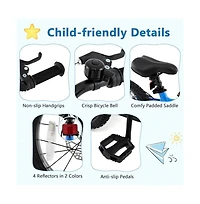 Hongge 16 Inch Kids Bike Adjustable with Shock Absorber and Bell for Aged 4 to 7-16 inches