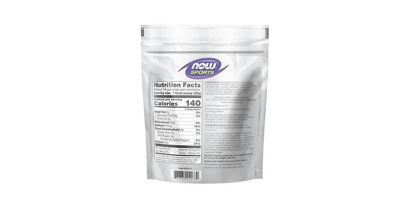 Now Foods Organic Plant Protein Creamy Chocolate Powder, 1.2 Lbs