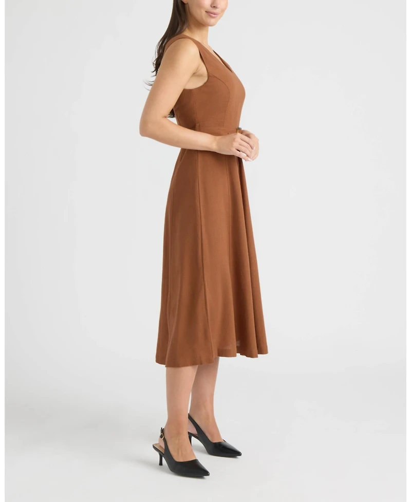 Ellen Tracy Women's Belted V-Neck Dress