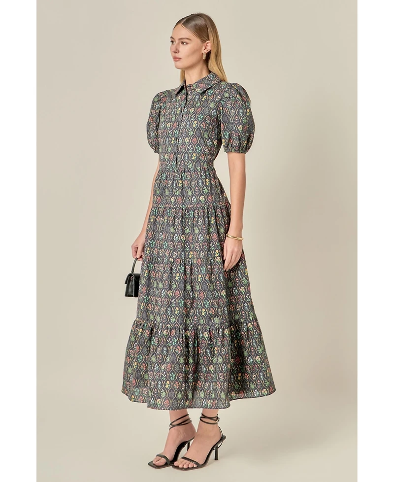 English Factory Women's Print Button Up Maxi Dress