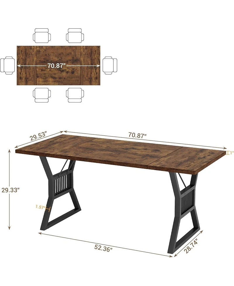 gaomon 70.8" Farmhouse Dining Table for 4-6, Heavy Duty Metal Legs