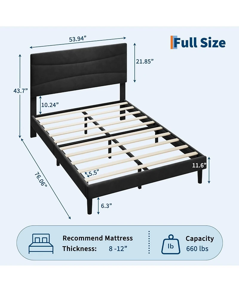 gaomon Bed Frame with Headboard, Velvet Upholstered Platform Bed Frame No Box Spring Needed with Under-Bed Storage and Strong Wood Slats Support