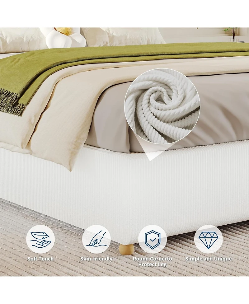 gaomon Cloud Bed Frame, Corduroy Low Bed Frame Without Headboard, Thick Fabric Upholstered Platform Bed, Solid Wood Legs, No Box Spring Needed