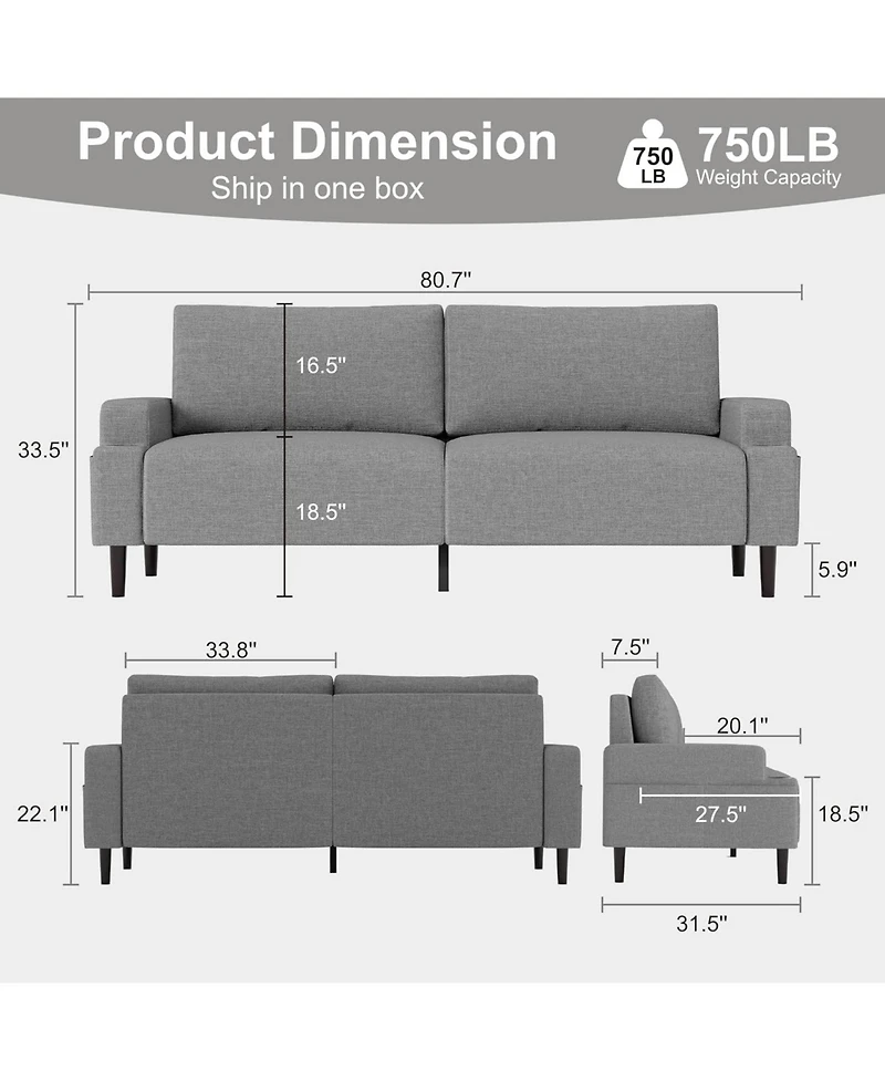 gaomon 80.7" Loveseat Sofa, Fabric Modern Sleeper Sofa Couch for Living Room, Cama, Solid Wood Frame, Easy to Install