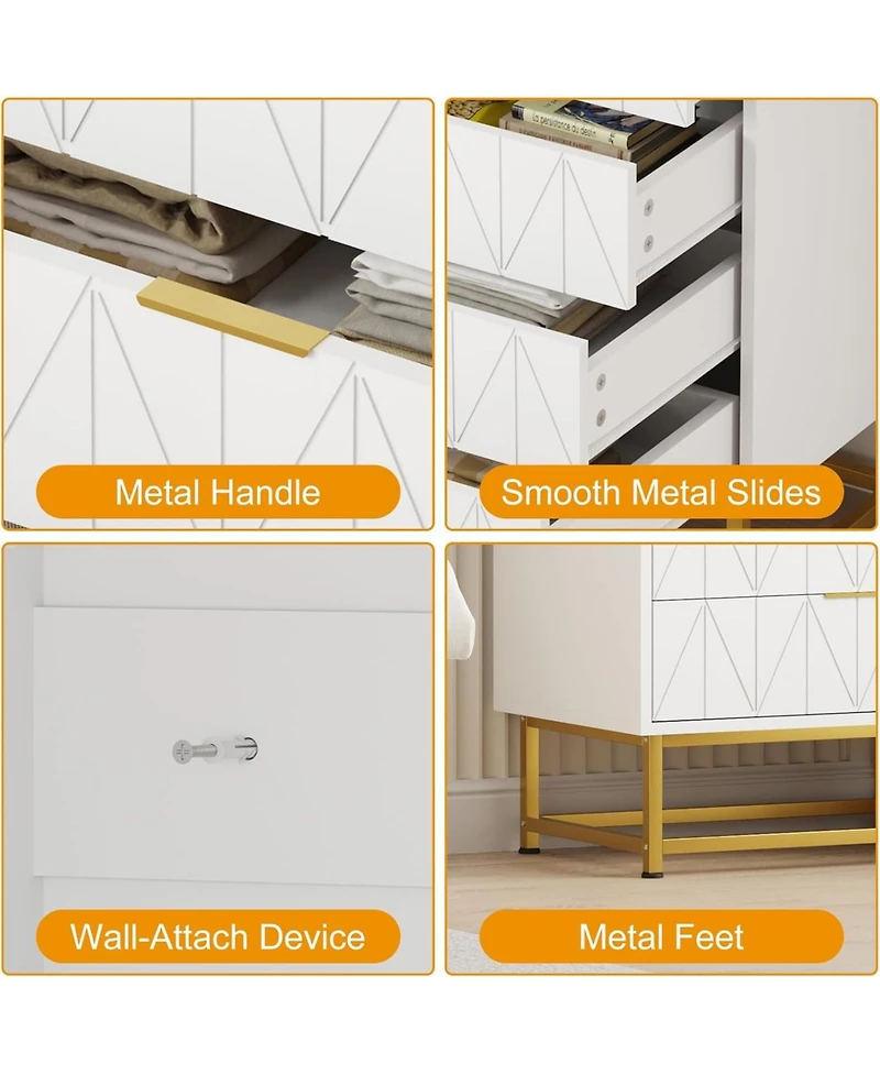 gaomon 4 Drawer Dresser with Wide Storage, Wood Chest Organizer Metal Legs, Modern Dressers & Chests of Drawers