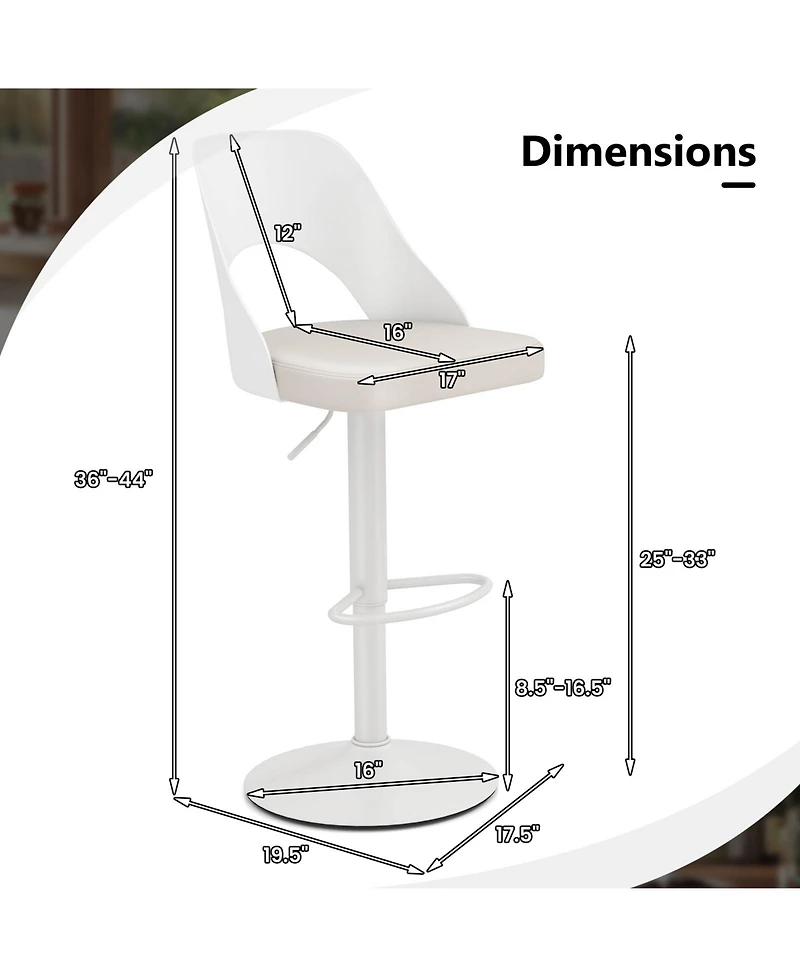 Slickblue Set of 2 Pu Leather Bar Stools with Wide Padded Seat