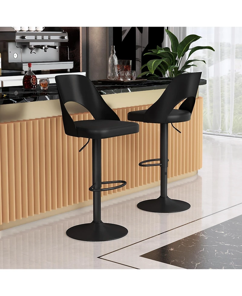 Slickblue Set of 2 Pu Leather Bar Stools with Wide Padded Seat