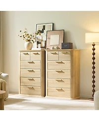flynama Modern 6 Drawer Dresser 45 Tall with Curved Profile Wood Fluted Chest for Bedroom Living Room Entryway