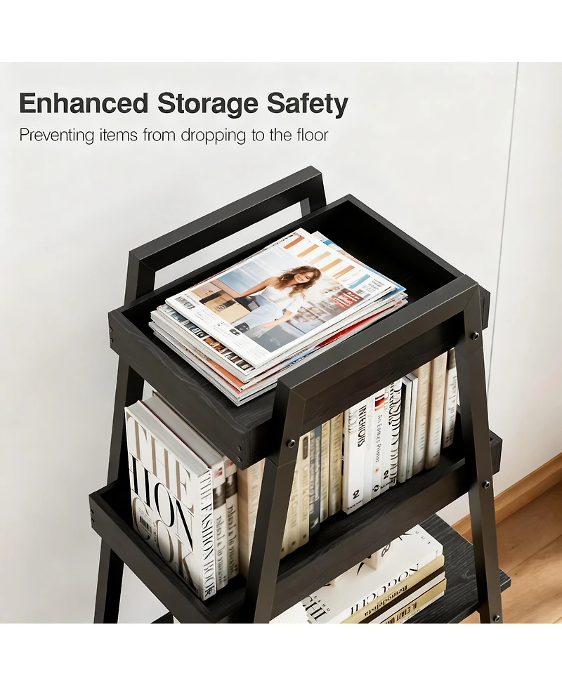 Yigii Ladder Shelf 4 Tier Wood Metal Frame Bookshelf Display Plant Stand Storage