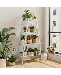 Yigii Ladder Shelf 4 Tier Wood Metal Frame Bookshelf Display Plant Stand Storage