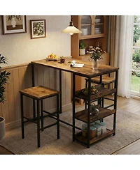 gaomon Counter Height Dining Table Set with Storage & 2 Bar Stools, 3-Piece Wooden Kitchen Table for Small Spaces