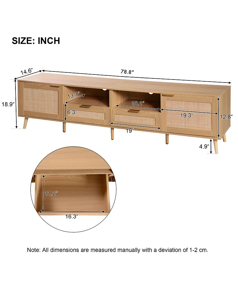sumyeg Farmhouse Storage Cabinet With Rattan Tv Stand