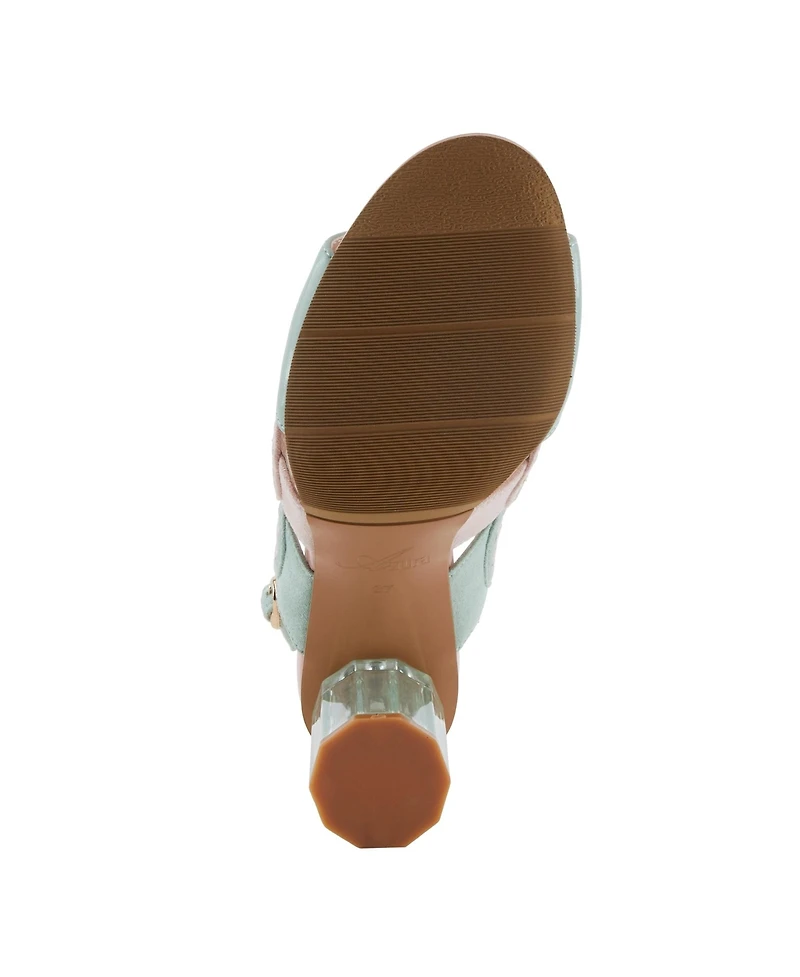 Azura Women's Embroidery Pumps and Heels - Geometric Design, Adjustable Ankle Strap, Transparent Cylindrical Heel